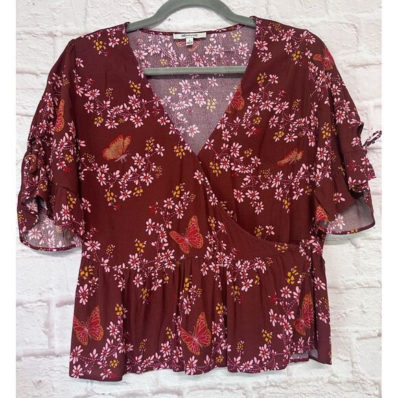 MADEWELL Viscose Floral Wrap Top Butterfly Sanctuary Women's Size 2 MSRP $88 - Picture 2 of 11